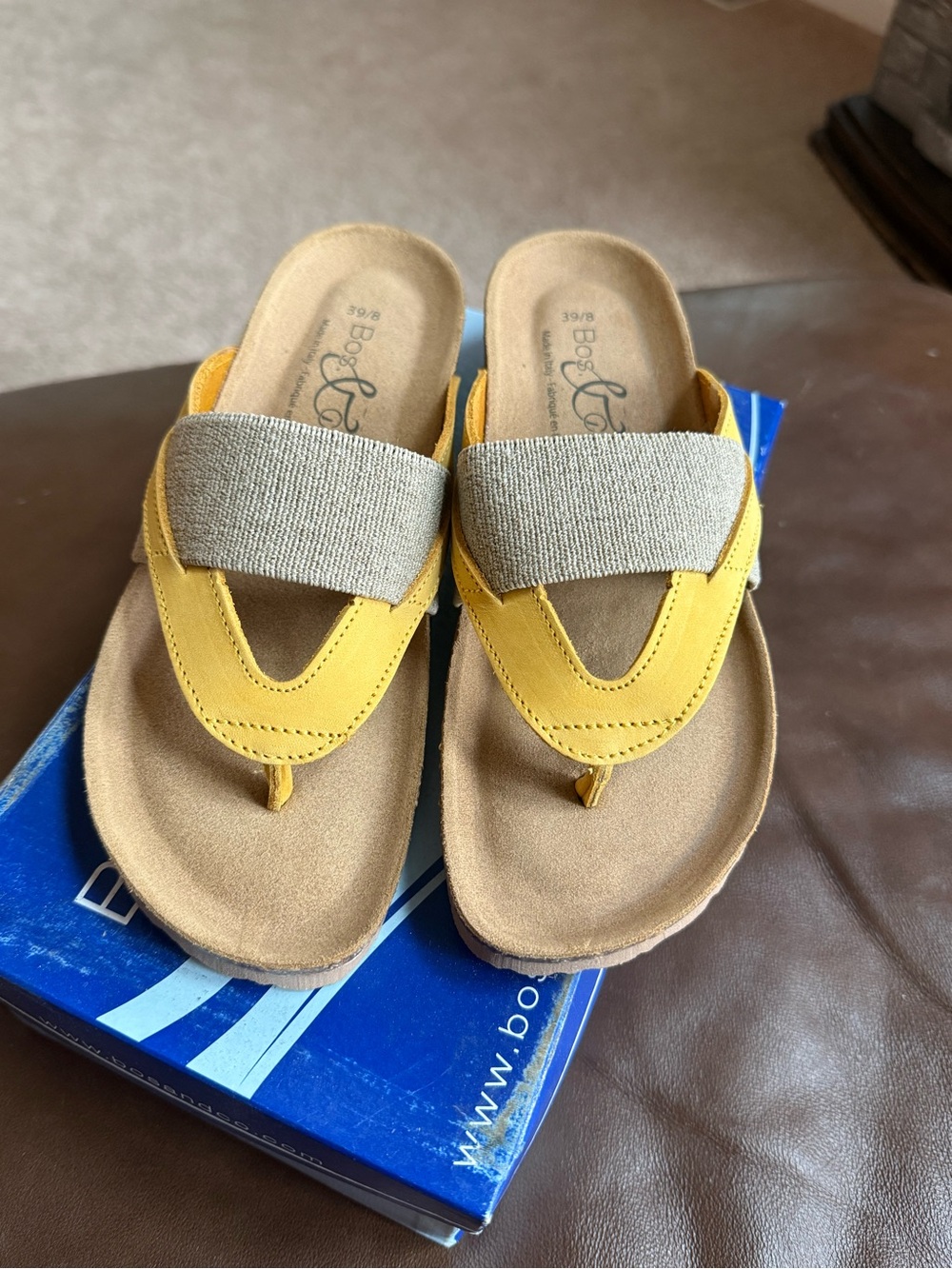 Bos. & Co. Yellow and Beige Women's Comfort Thong Sandals